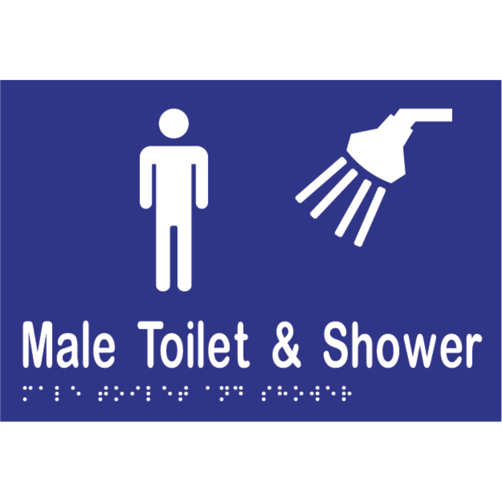 Male Toilet & Shower Braille Sign -Vinyl - Blue with White Infill