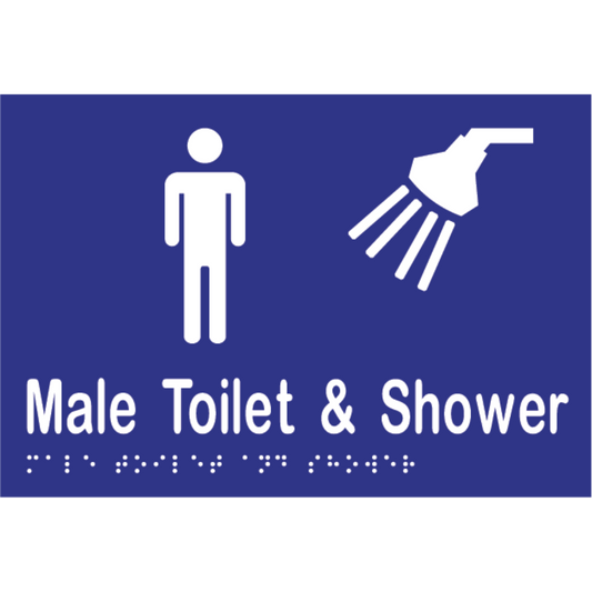 Male Toilet & Shower Braille Sign -Vinyl - Blue with White Infill