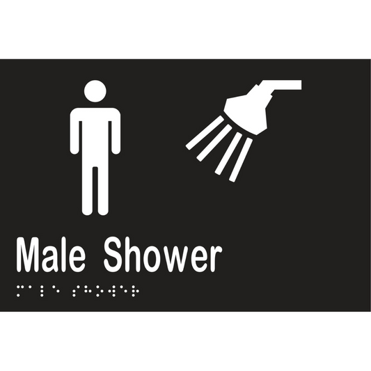 Male Shower Braille Sign - Vinyl - Black with White Infill