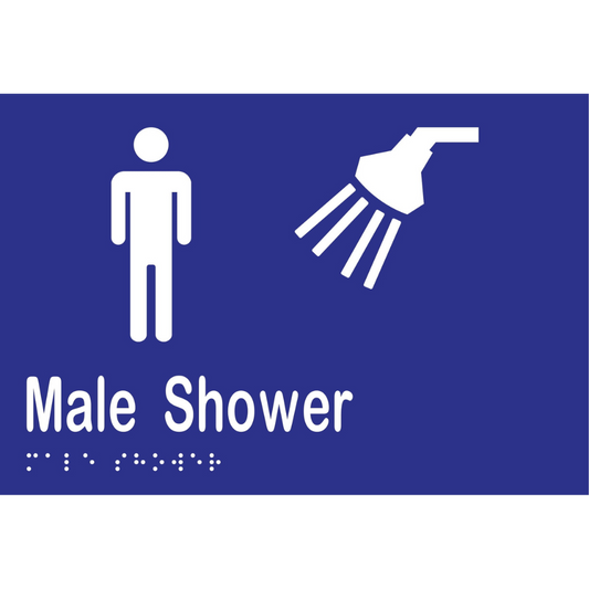 Male Shower Braille Sign -Vinyl - Blue with White Infill