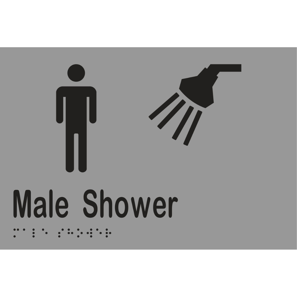 Male Shower Braille Sign - Vinyl - Silver with Black Infill