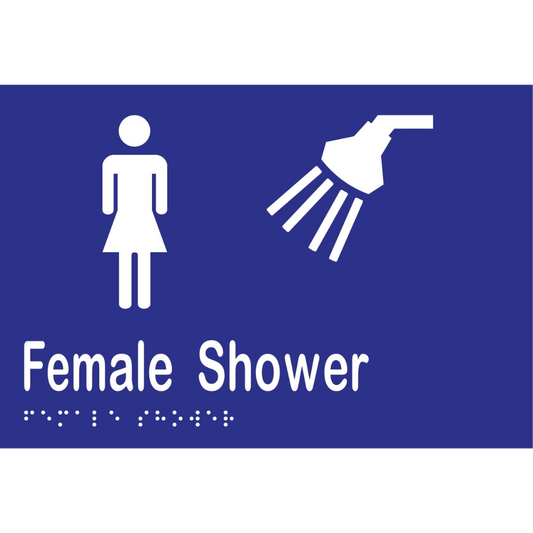 Female Shower Braille Sign -Vinyl - Blue with White Infill