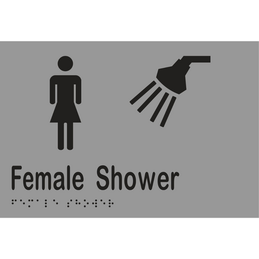 Female Shower Braille Sign - Stainless Steel with Black Infill