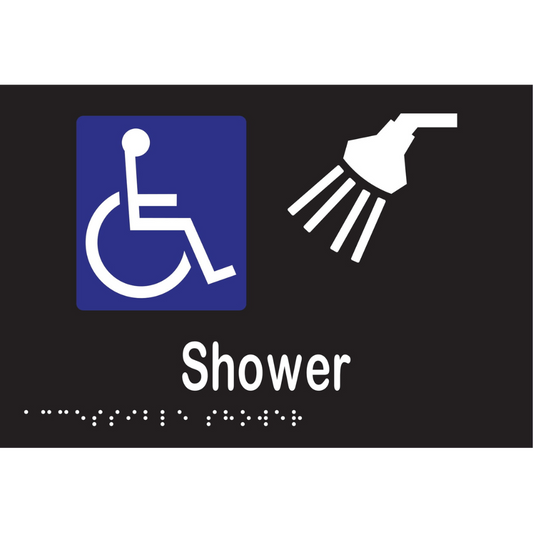 Accessible Shower Braille Sign - Vinyl - Black with White Infill