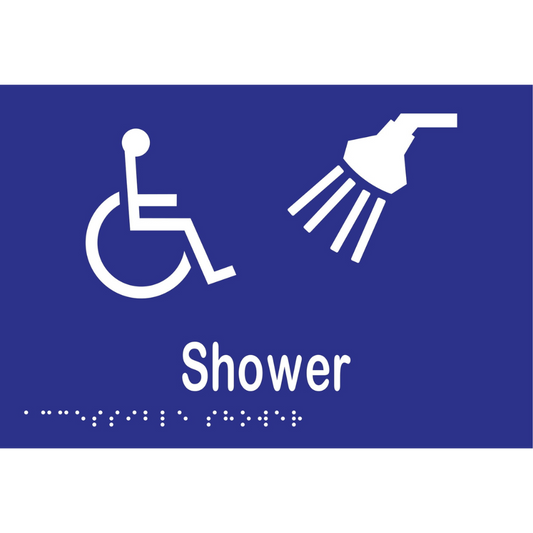 Accessible Shower Braille Sign -Vinyl - Blue with White Infill