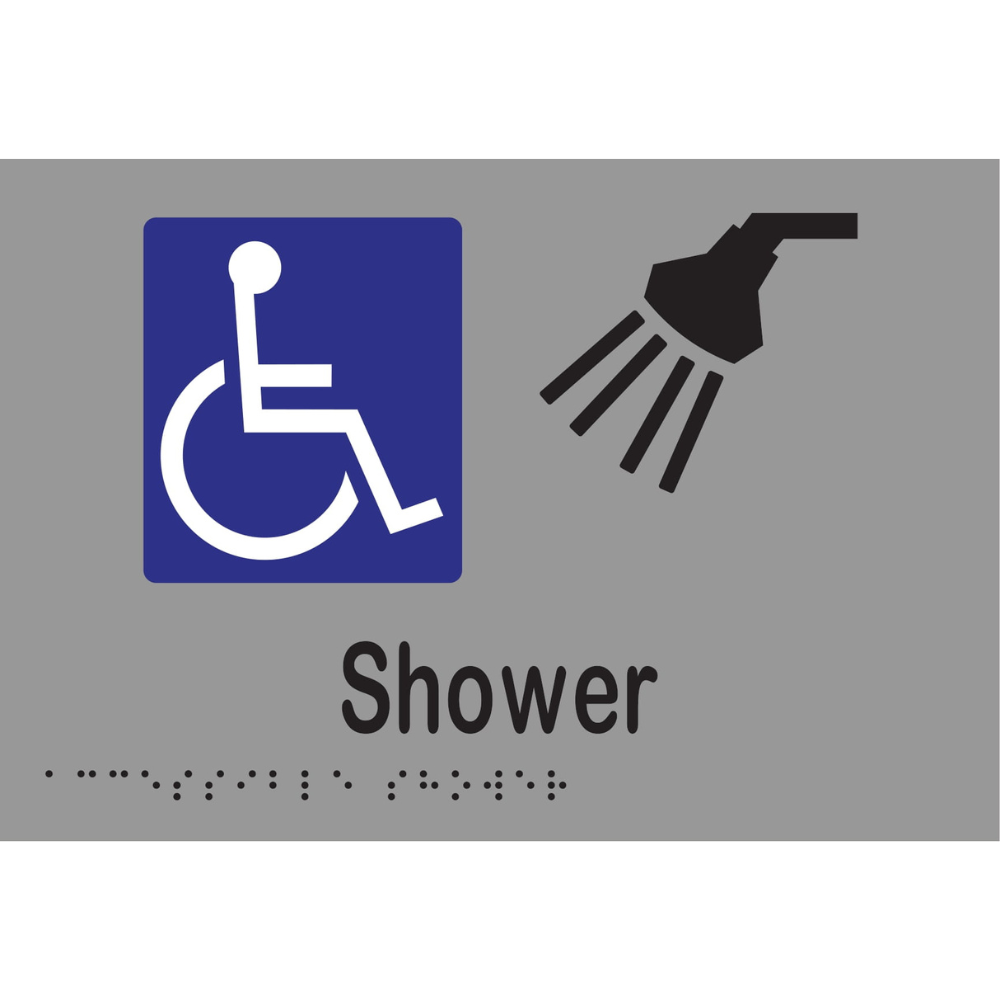 Accessible Shower Braille Sign - Stainless Steel with Black Infill