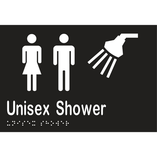 Unisex Shower Braille Sign - Vinyl - Black with White Infill