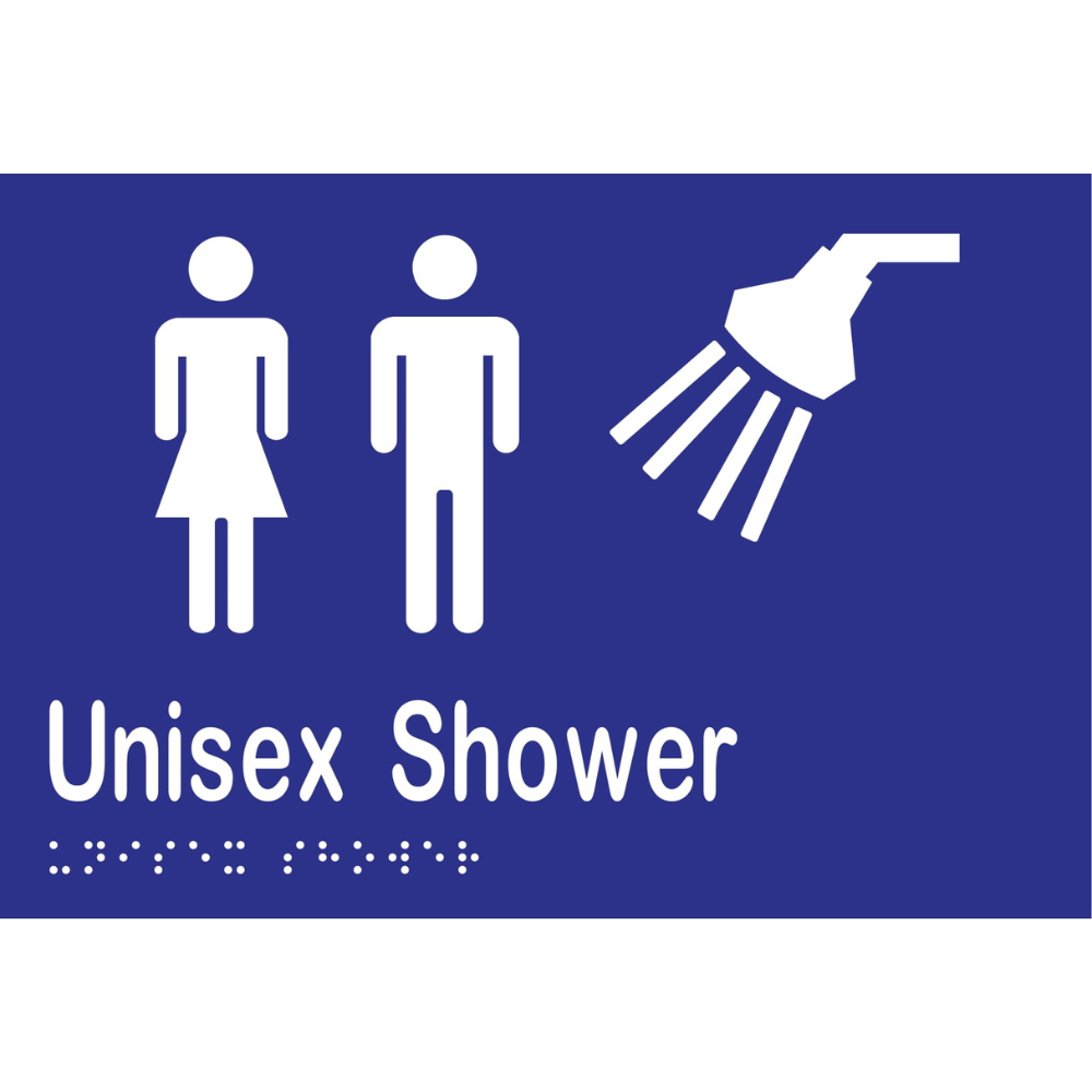 Unisex Shower Braille Sign -Vinyl - Blue with White Infill