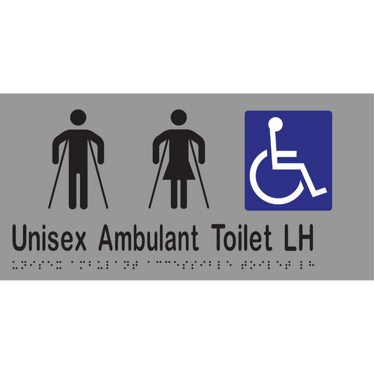 Unisex Ambulant Acc Tlt LH Sign - Vinyl - Silver with Black Infill