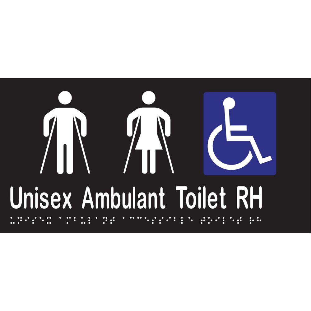 Unisex Ambulant Acc Tlt RH Sign - Vinyl - Black with White Infill