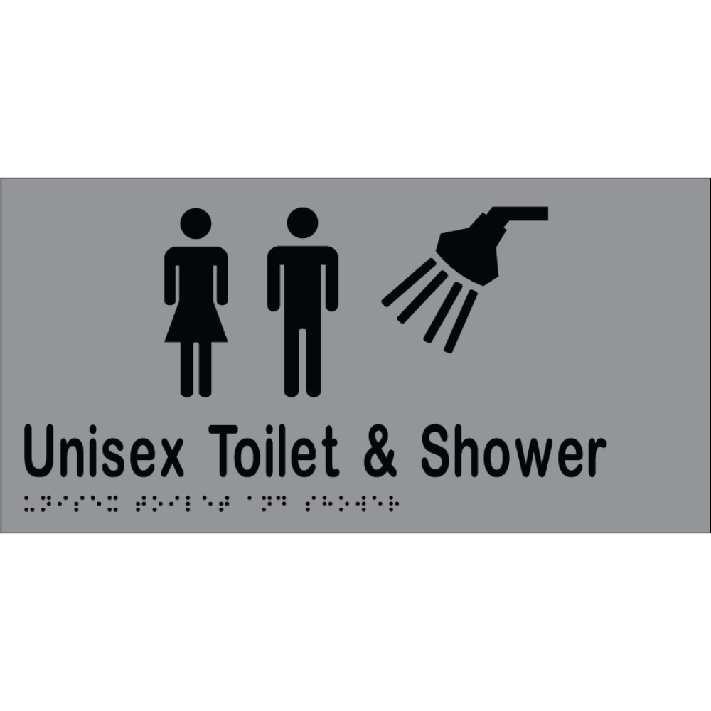 Unisex Toilet & Shower Braille Sign - Stainless Steel with Black Infill