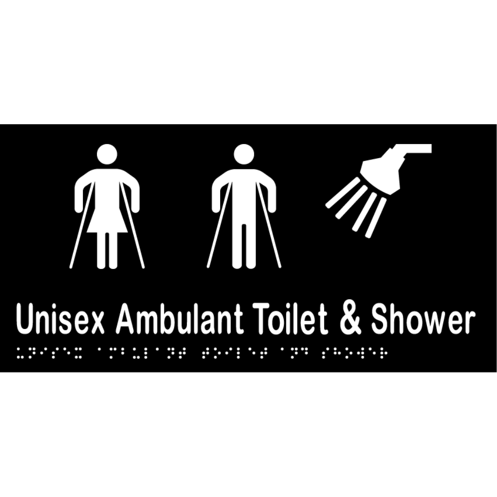 Unisex Ambulant Toilet & Shower Sign - Vinyl - Black with White Infill