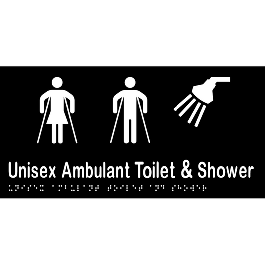 Unisex Ambulant Toilet & Shower Sign - Vinyl - Black with White Infill