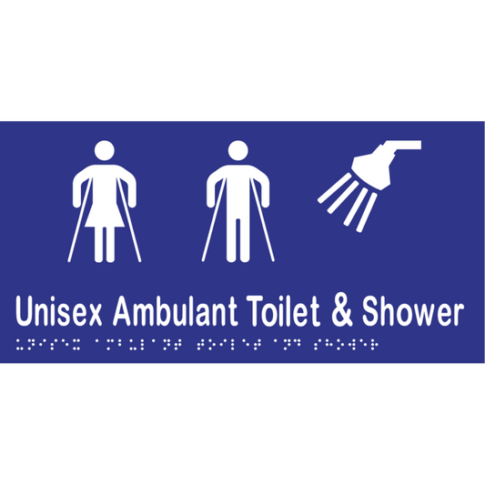 Unisex Ambulant Toilet & Shower Sign -Vinyl - Blue with White Infill