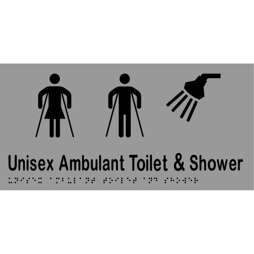 Unisex Ambulant Toilet & Shower Sign - Stainless Steel with Black Infill