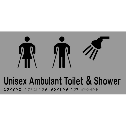 Unisex Ambulant Toilet & Shower Sign - Stainless Steel with Black Infill