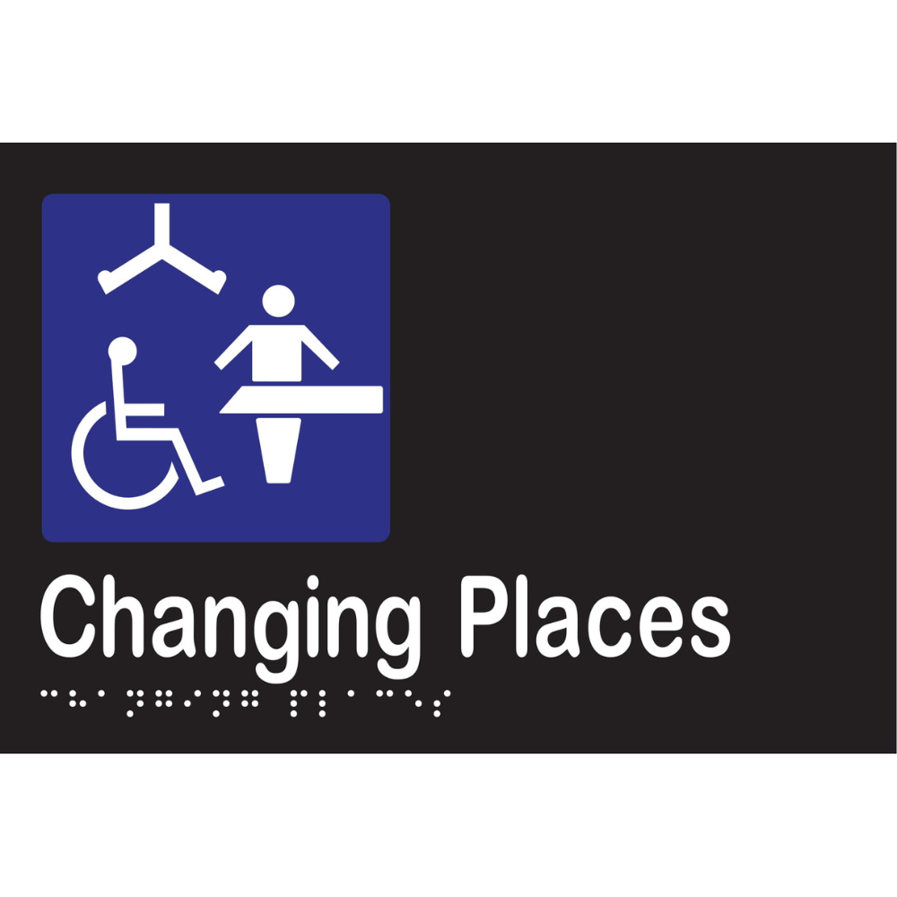Changing Places Braille Sign - Vinyl - Black with White Infill