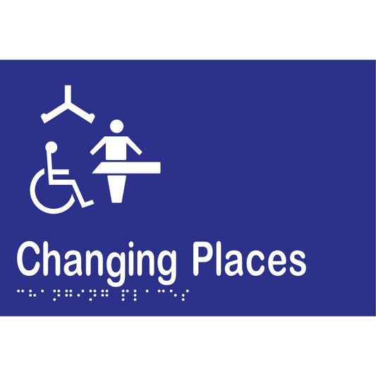 Changing Places Braille Sign -Vinyl - Blue with White Infill