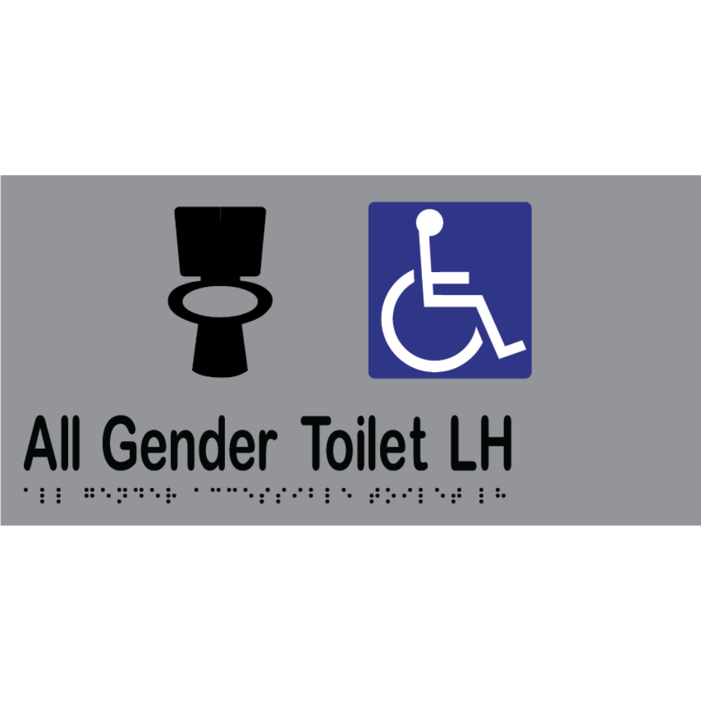 All Gender Accessible Toilet LH Sign - Vinyl - Silver with Black Infill