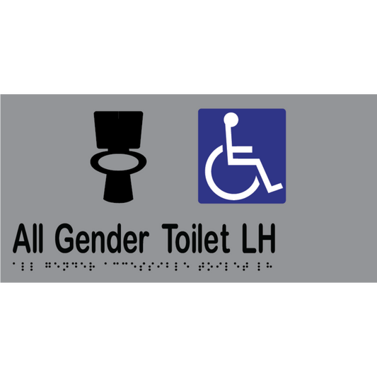 All Gender Accessible Toilet LH Sign - Stainless Steel with Black Infill
