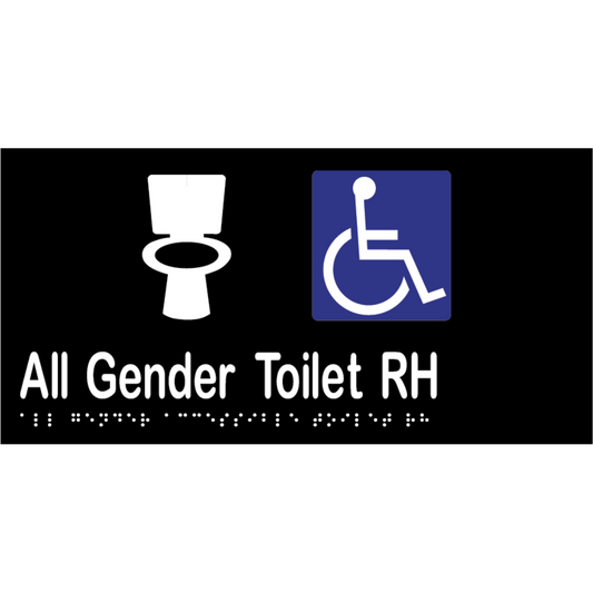 All Gender Accessible Toilet RH Sign - Vinyl - Black with White Infill