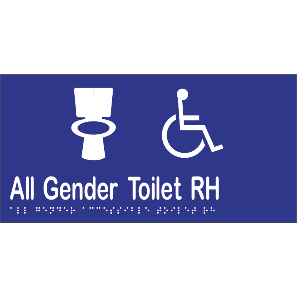 All Gender Accessible Toilet RH Sign -Vinyl - Blue with White Infill