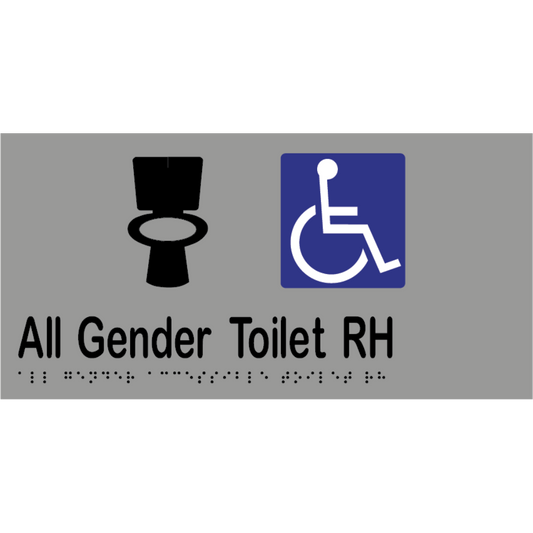 All Gender Accessible Toilet RH Sign - Stainless Steel with Black Infill