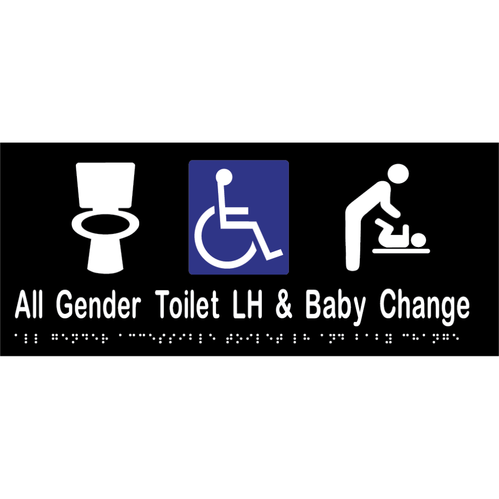 All Gender Accessible Toilet LH & Baby Change - Vinyl - Black with White Infill