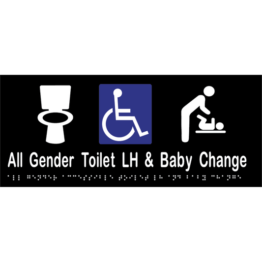 All Gender Accessible Toilet LH & Baby Change - Vinyl - Black with White Infill