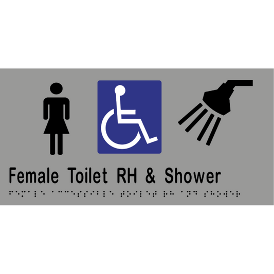 Female Accessible Toilet Right Hand Transfer & Shower - 300x150mm - Stainless Steel with Black Infill