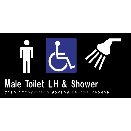 Male Accessible Toilet Left Hand Transfer & Shower- 300x150mm – Vinyl – Black with White Infill