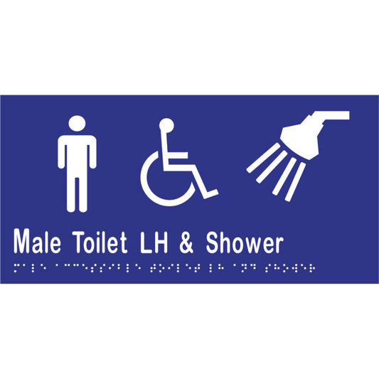 Male Accessible Toilet Left Hand Transfer & Shower - 300x150mm - Vinyl – Blue with White Infill