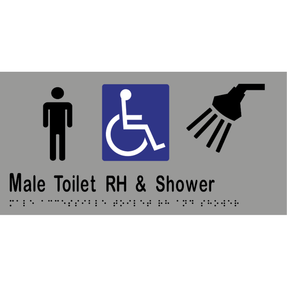 Male Accessible Toilet Right Hand Transfer & Shower - 300x150mm - Stainless Steel with Black Infill