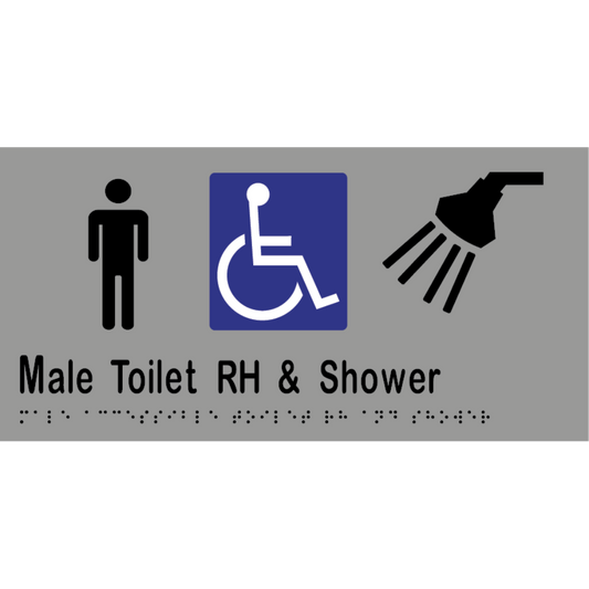 Male Accessible Toilet Right Hand Transfer & Shower - 300x150mm - Stainless Steel with Black Infill
