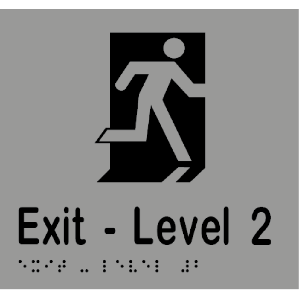 Exit Level # Sign - Stainless Steel with Black Infill