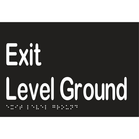 Exit Level Ground Braille Sign - Vinyl - Black with White Infill
