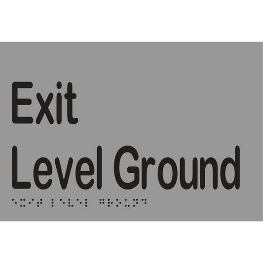 Exit Level Ground Braille Sign - Stainless Steel with Black Infill