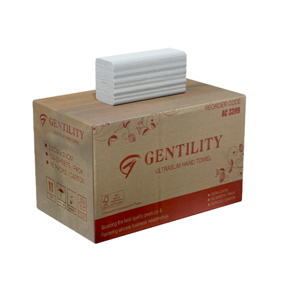 Ultra Slim Paper Towel – 16 packs per carton (150 sheets in one pack) Sheet Size: 230mm x 230mm (unfolded)& 230mm x 60mm (folded) *Product sold per carton*