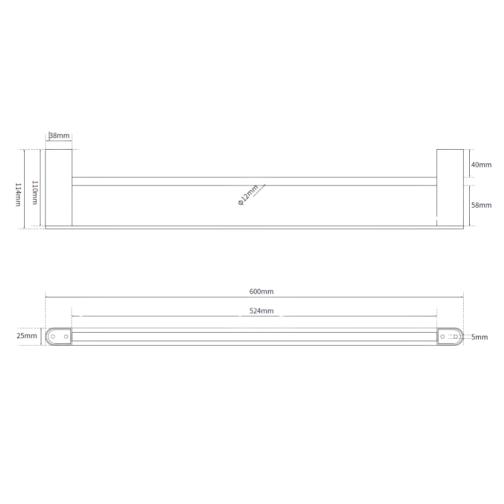 Serenity: Double Towel Rail 600mm Gold *Special Order Product