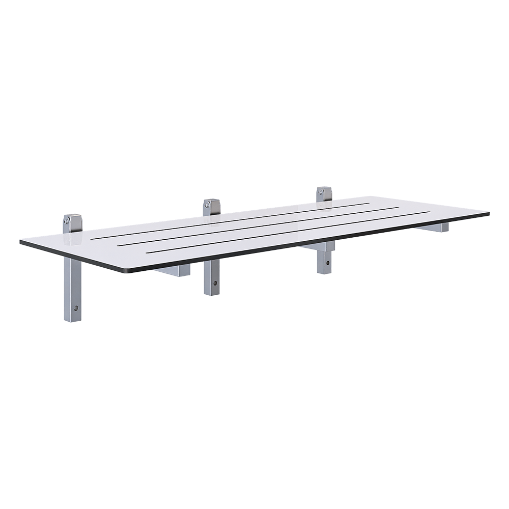 Accessible Folding Shower Seat - 960mmL x 400mmW with 13mm White Compact Laminate Seat Top and Satin Stainless Steel Frame