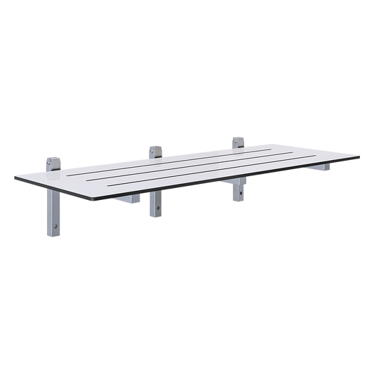 Accessible Folding Shower Seat - 960mmL x 400mmW with 13mm White Compact Laminate Seat Top and Satin Stainless Steel Frame