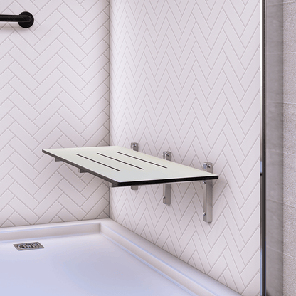 Accessible Folding Shower Seat – 960mmL x 400mmW with 13mm Phenolic Seat Top and Satin Stainless Steel Frame
