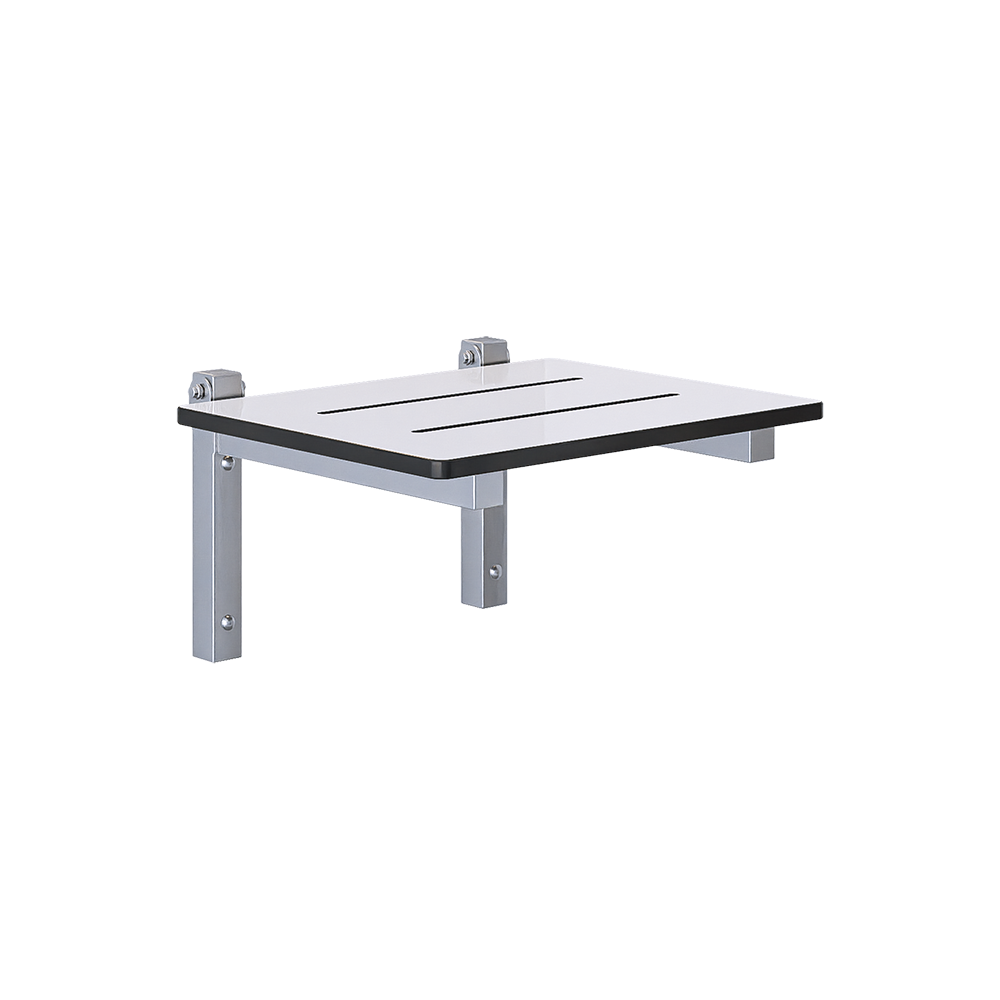 Folding Shower Seat - 355mmL x 315mmW with 13mm White Compact Laminate Seat Top and Satin Stainless Steel Frame