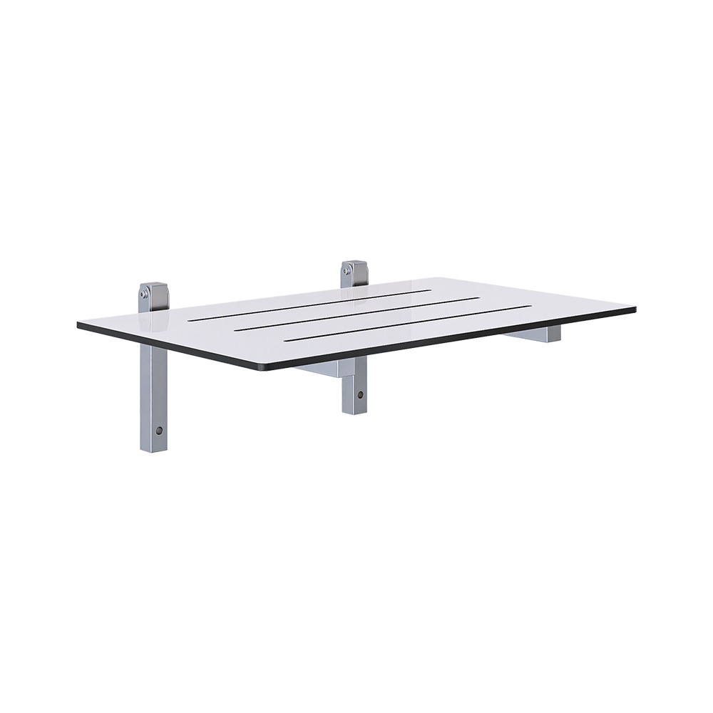 Folding Shower Seat - 600mmL x 400mmW with 13mm White Compact Laminate Seat Top and Satin Stainless Steel Frame