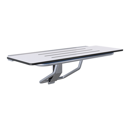 Accessible Folding Shower Seat - 960mmL x 400mmW with 13mm White Compact Laminate Seat Top and Satin Stainless Steel Frame