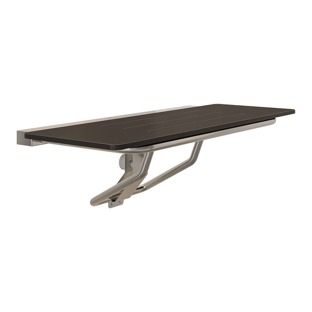 Accessible Folding Shower Seat - 960mmL x 400mmW with 13mm Designer Black Compact Laminate Seat Top and Satin Stainless Steel Frame