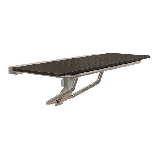 Accessible Folding Shower Seat - 960mmL x 400mmW with 13mm Designer Black Compact Laminate Seat Top and Satin Stainless Steel Frame