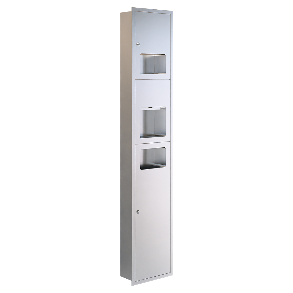 Recessed 3N1 Paper Towel Dispenser / Eco Hand Dryer / 20 Litre Waste Receptacle SS