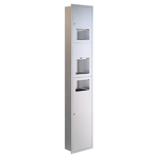 Recessed 3N1 Paper Towel Dispenser / Eco Hand Dryer / 20 Litre Waste Receptacle SS