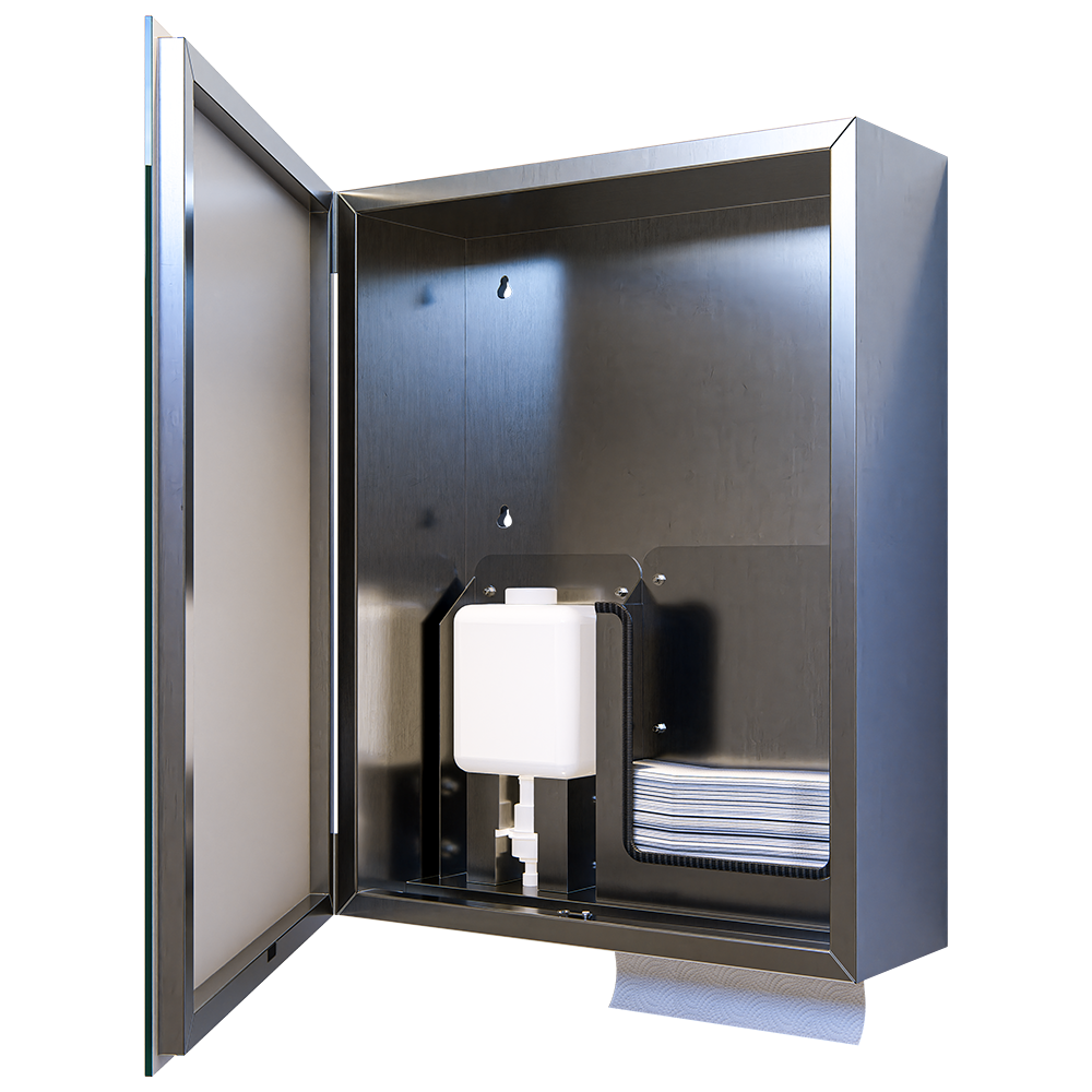 Metlam Integrated Mirror Fronted Cabinet - Integrating Soap Dispenser & Paper Towel Dispenser